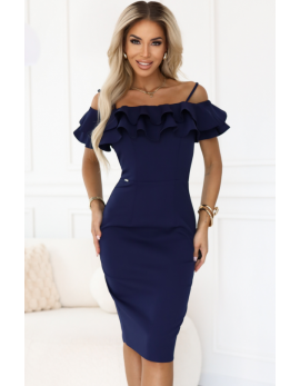 Temno modra španska obleka z volančki